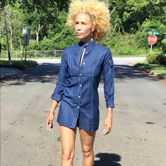 Vintage Dresses & Skirts - Vtg 60s stitch mod shirt dress navy mini gogo XXS